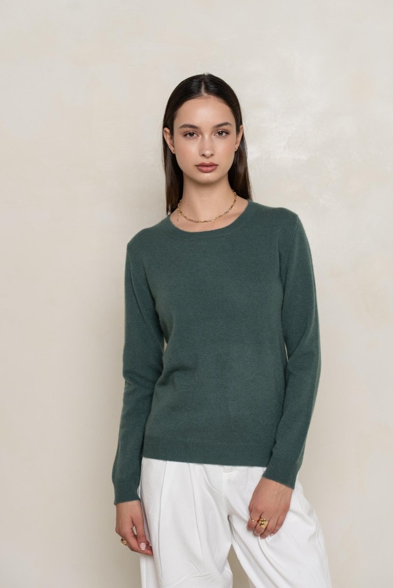 Pull col rond en cachemire vert forêt - RIVE GAUCHE