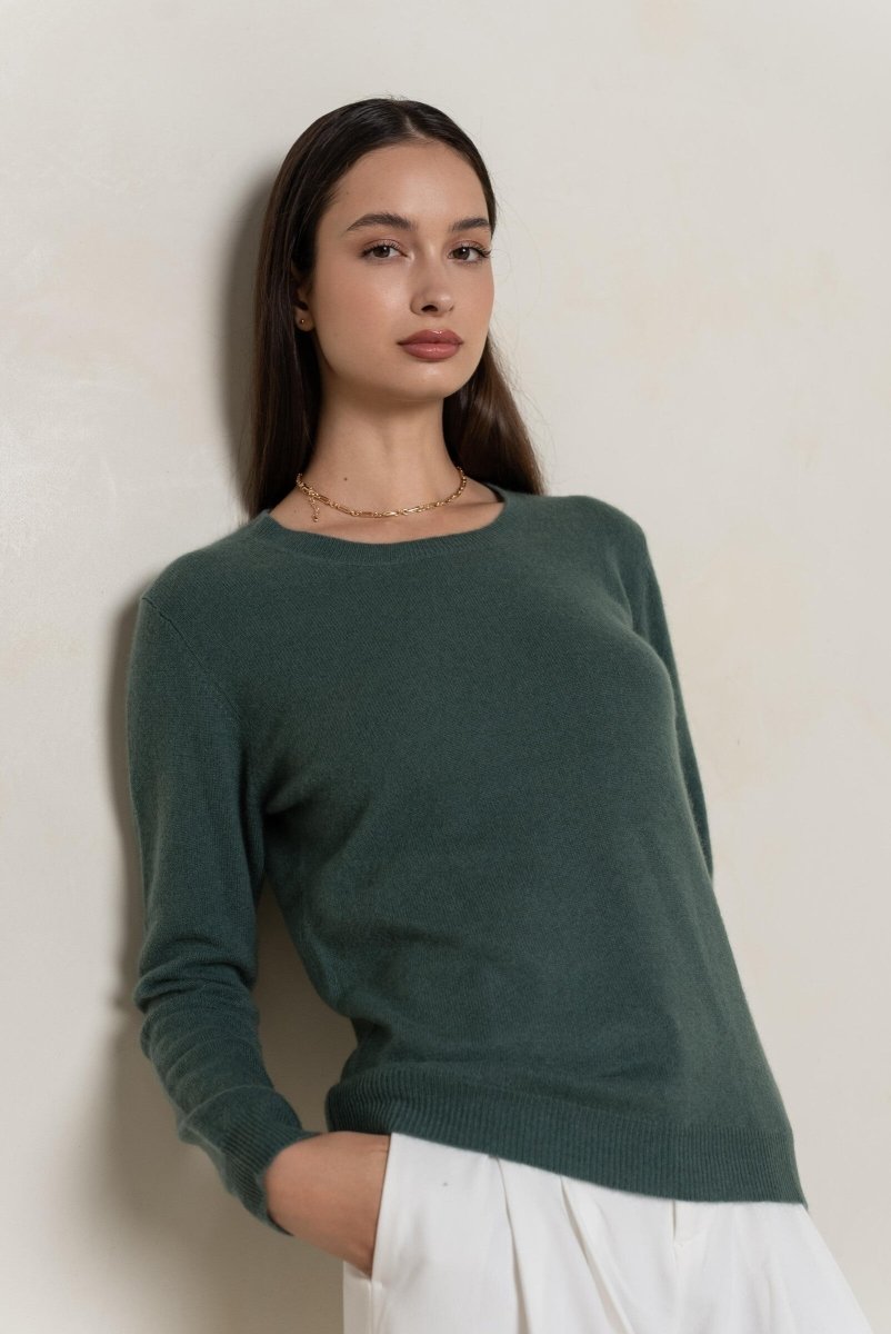 Pull col rond en cachemire vert forêt - RIVE GAUCHE