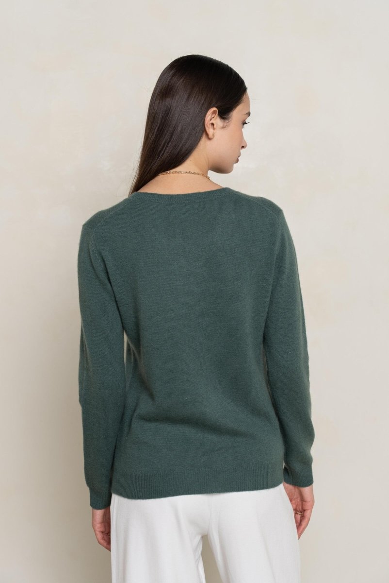Pull col rond en cachemire vert forêt - RIVE GAUCHE