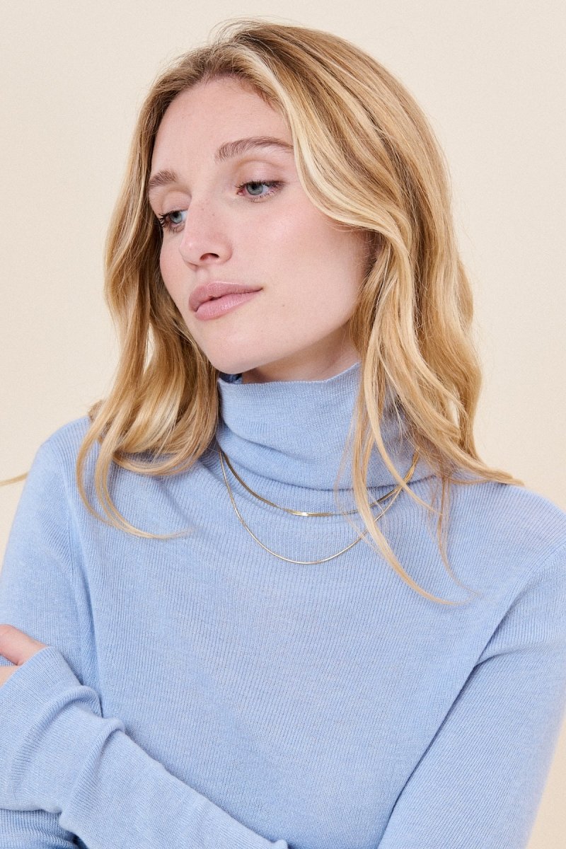 Pull col roulé en cachemire et en laine bleu ciel - RIVE GAUCHE