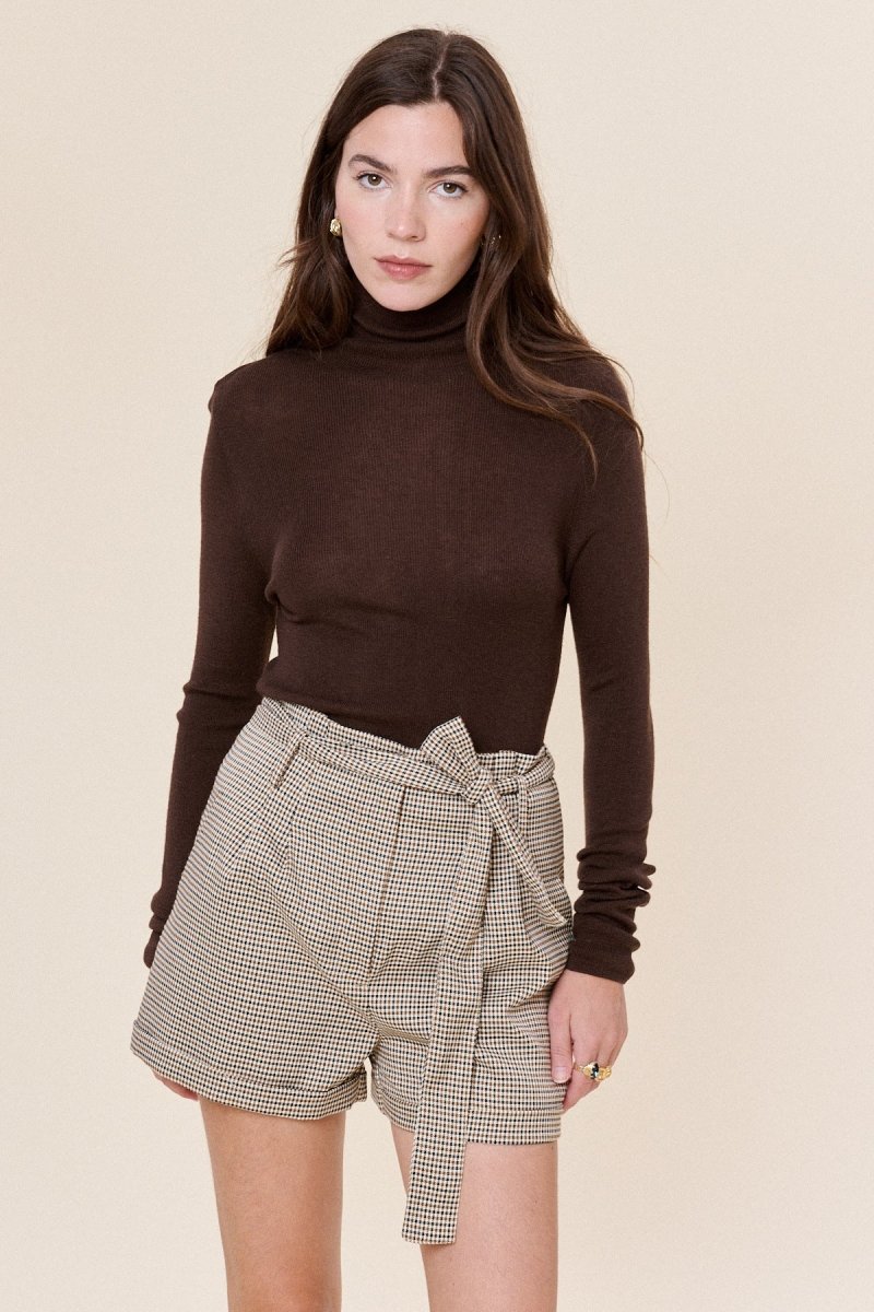 Pull col roulé en cachemire et en laine chocolat - RIVE GAUCHE