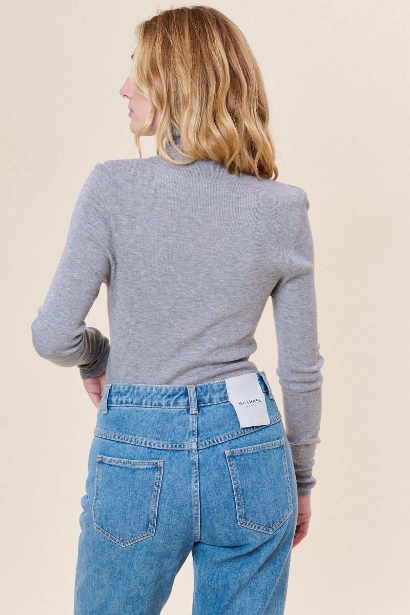 Pull col roulé en cachemire et en laine gris - RIVE GAUCHE