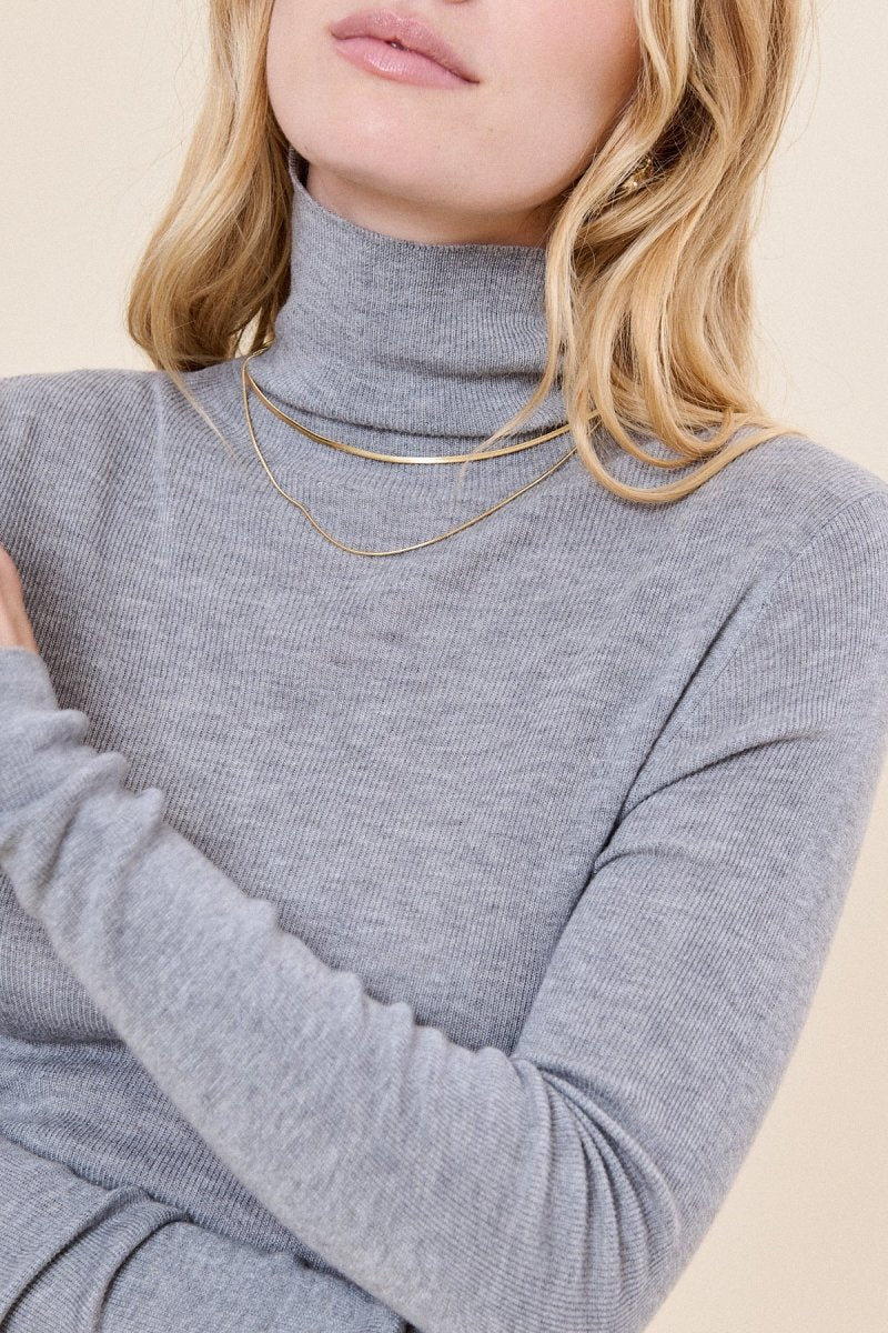 Pull col roulé en cachemire et en laine gris - RIVE GAUCHE