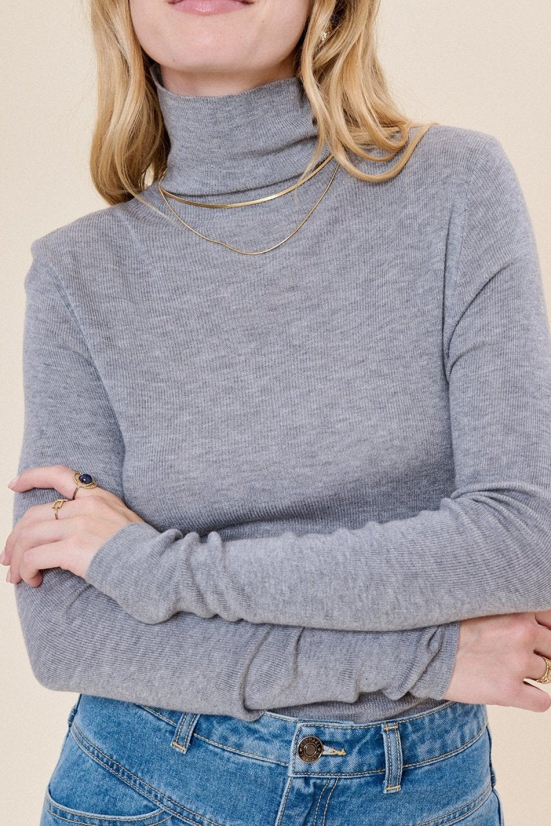 Pull col roulé en cachemire et en laine gris - RIVE GAUCHE
