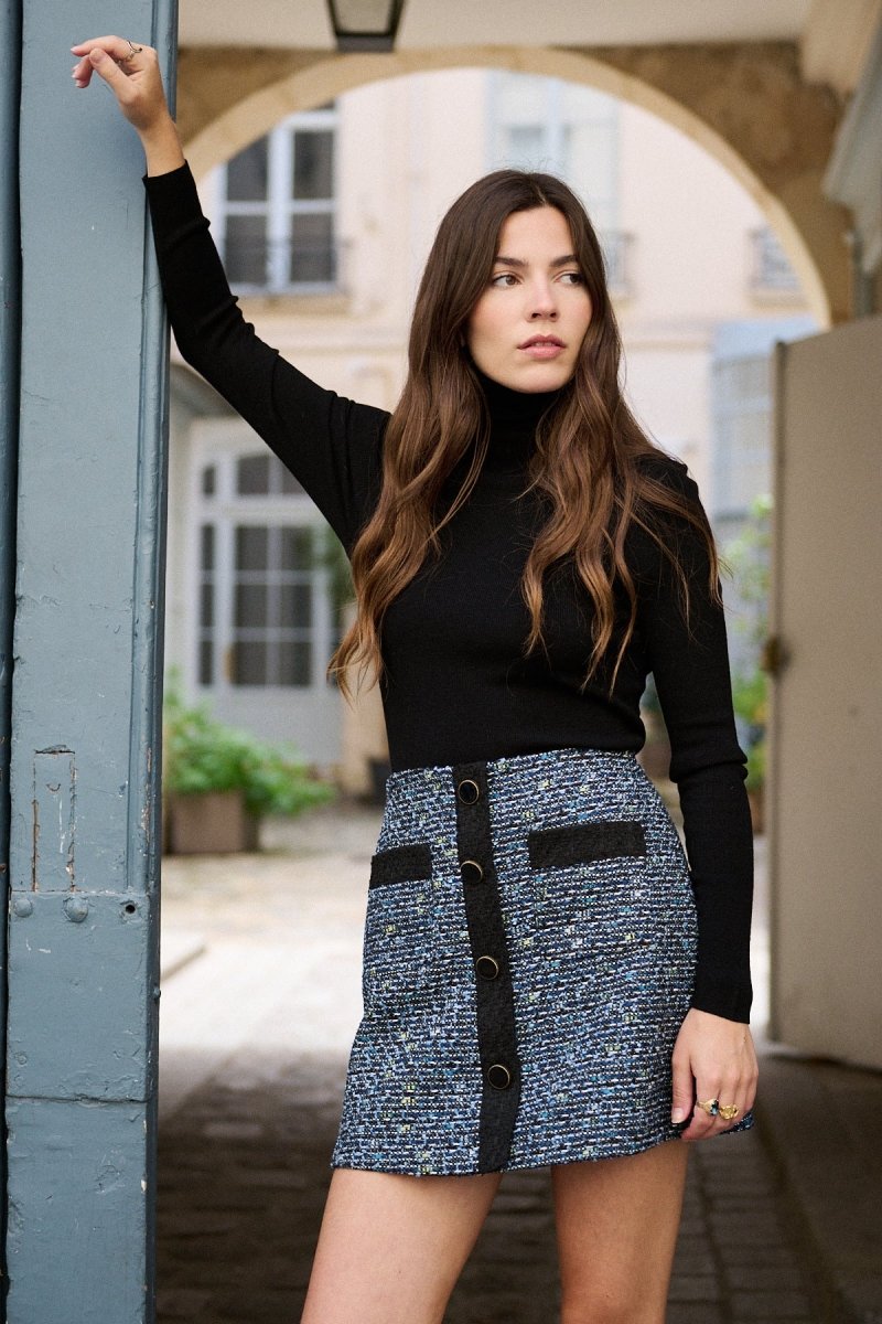 Pull col roulé en cachemire et en laine noir - RIVE GAUCHE