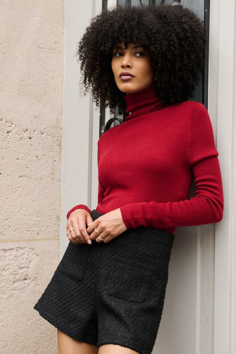 Pull col roulé en cachemire et en laine rouge - RIVE GAUCHE