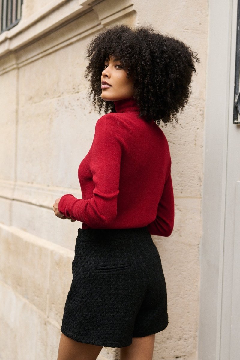 Pull col roulé en cachemire et en laine rouge - RIVE GAUCHE