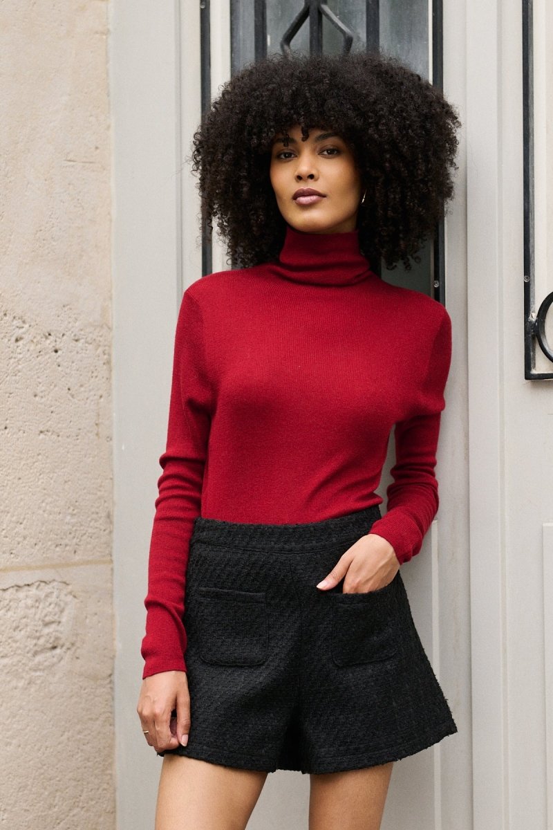 Pull col roulé en cachemire et en laine rouge - RIVE GAUCHE