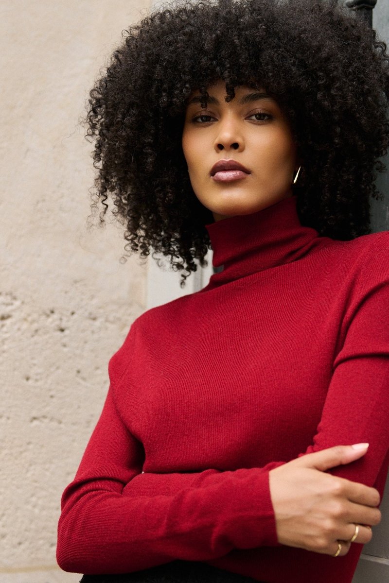 Pull col roulé en cachemire et en laine rouge - RIVE GAUCHE