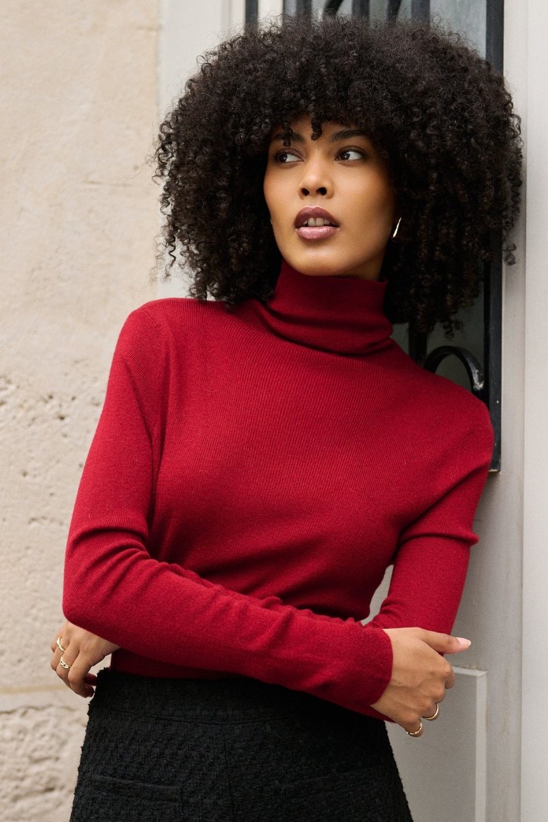 Pull col roulé en cachemire et en laine rouge - RIVE GAUCHE