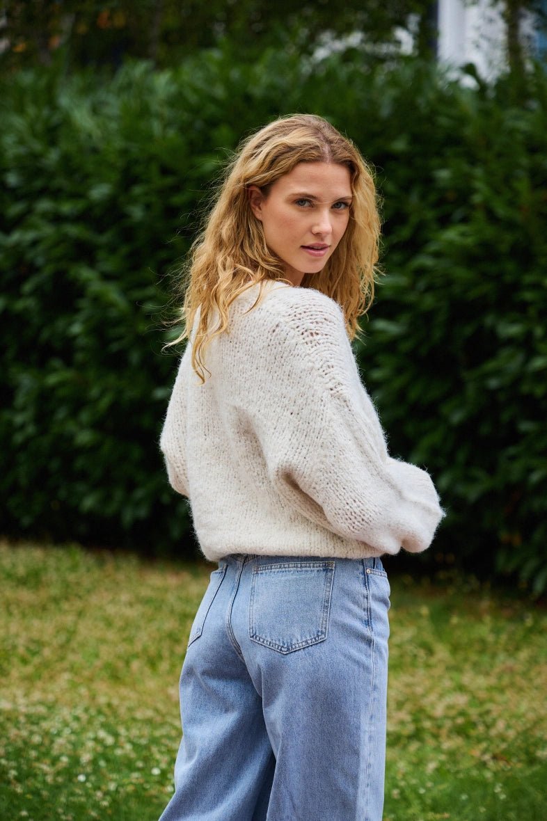 Pull col V blanc en laine mélangée - RIVE GAUCHE