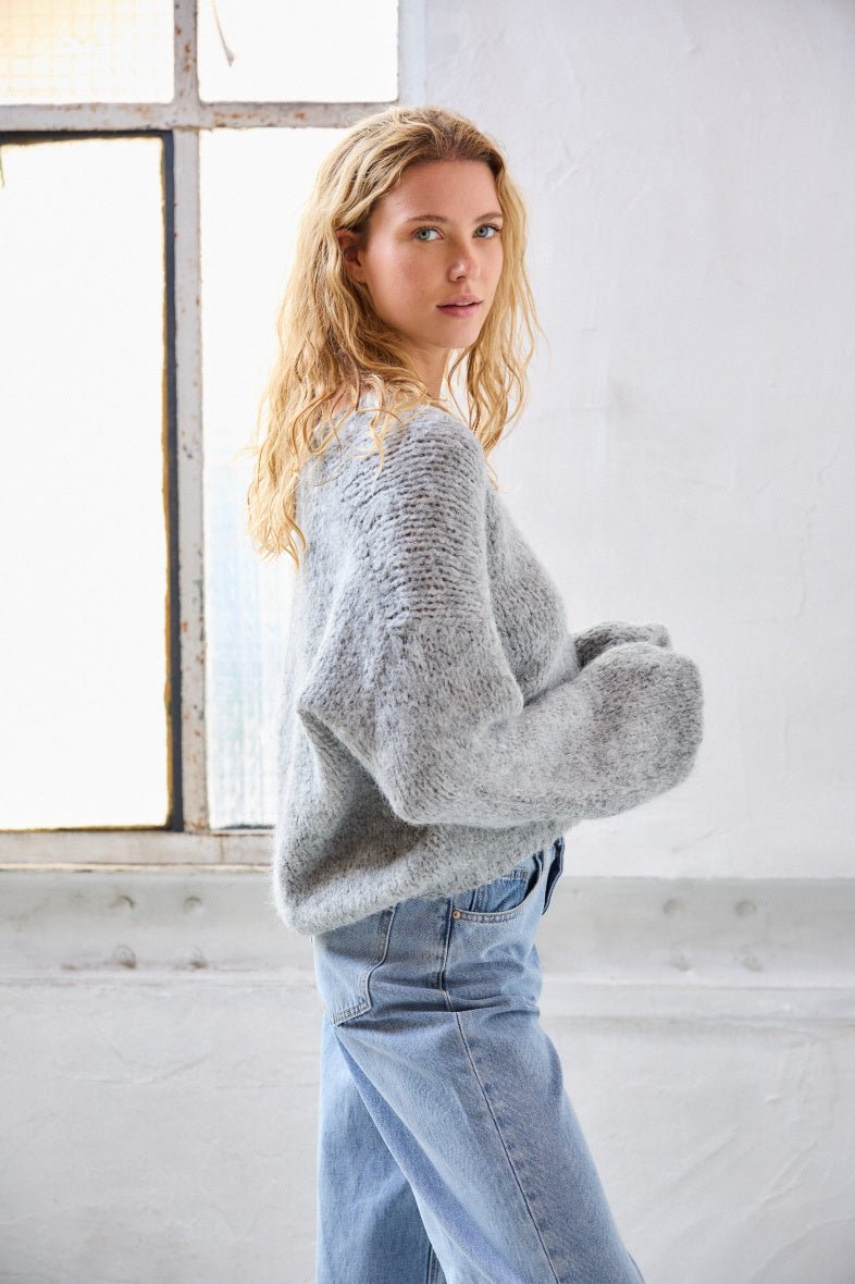 Pull col V gris en laine mélangée - RIVE GAUCHE