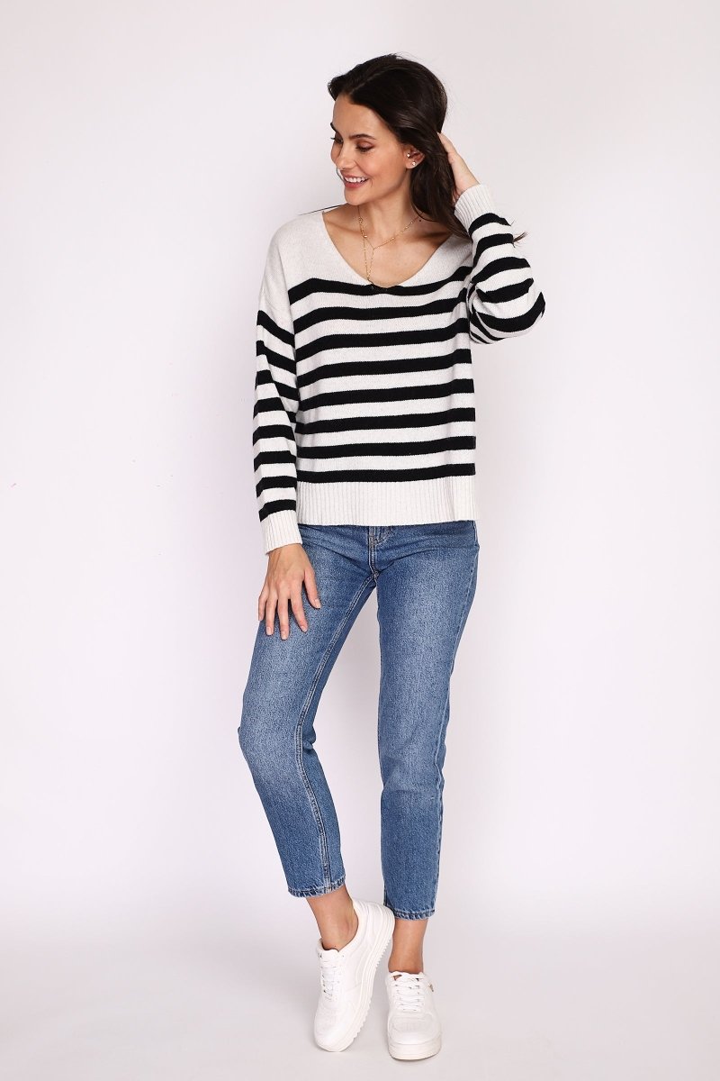 Pull col V rayé en cachemire - RIVE GAUCHE