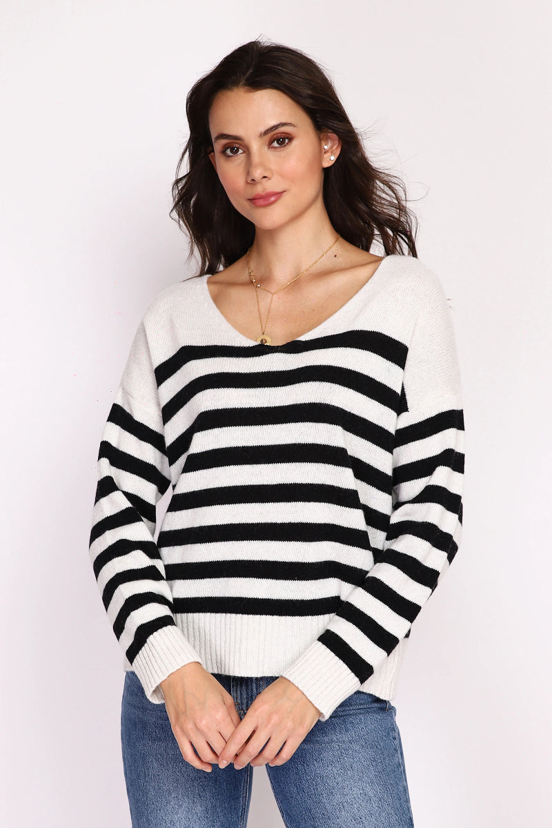 Pull col V rayé en cachemire - RIVE GAUCHE