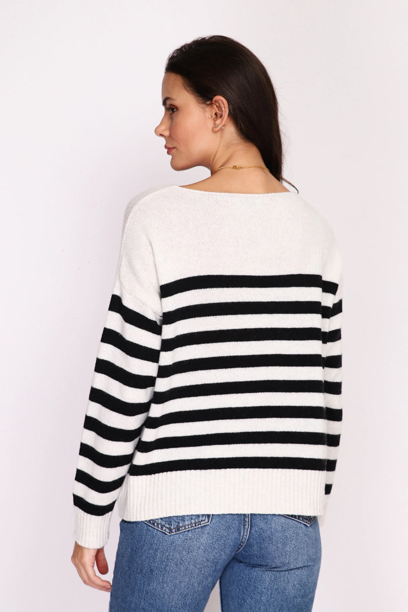 Pull col V rayé en cachemire - RIVE GAUCHE