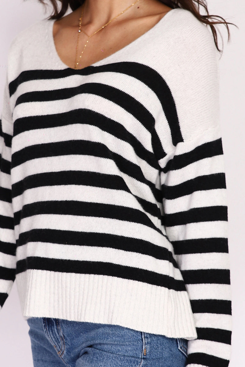 Pull col V rayé en cachemire - RIVE GAUCHE