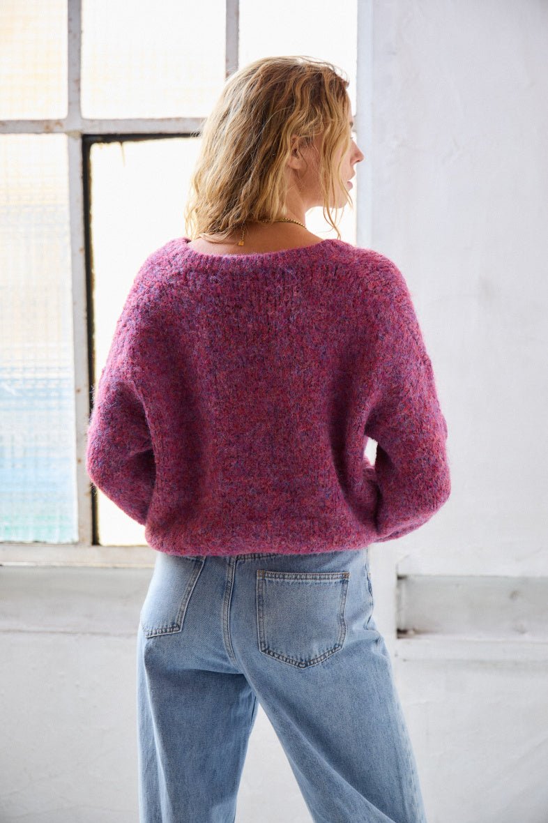 Pull col V rose en laine mélangée - RIVE GAUCHE