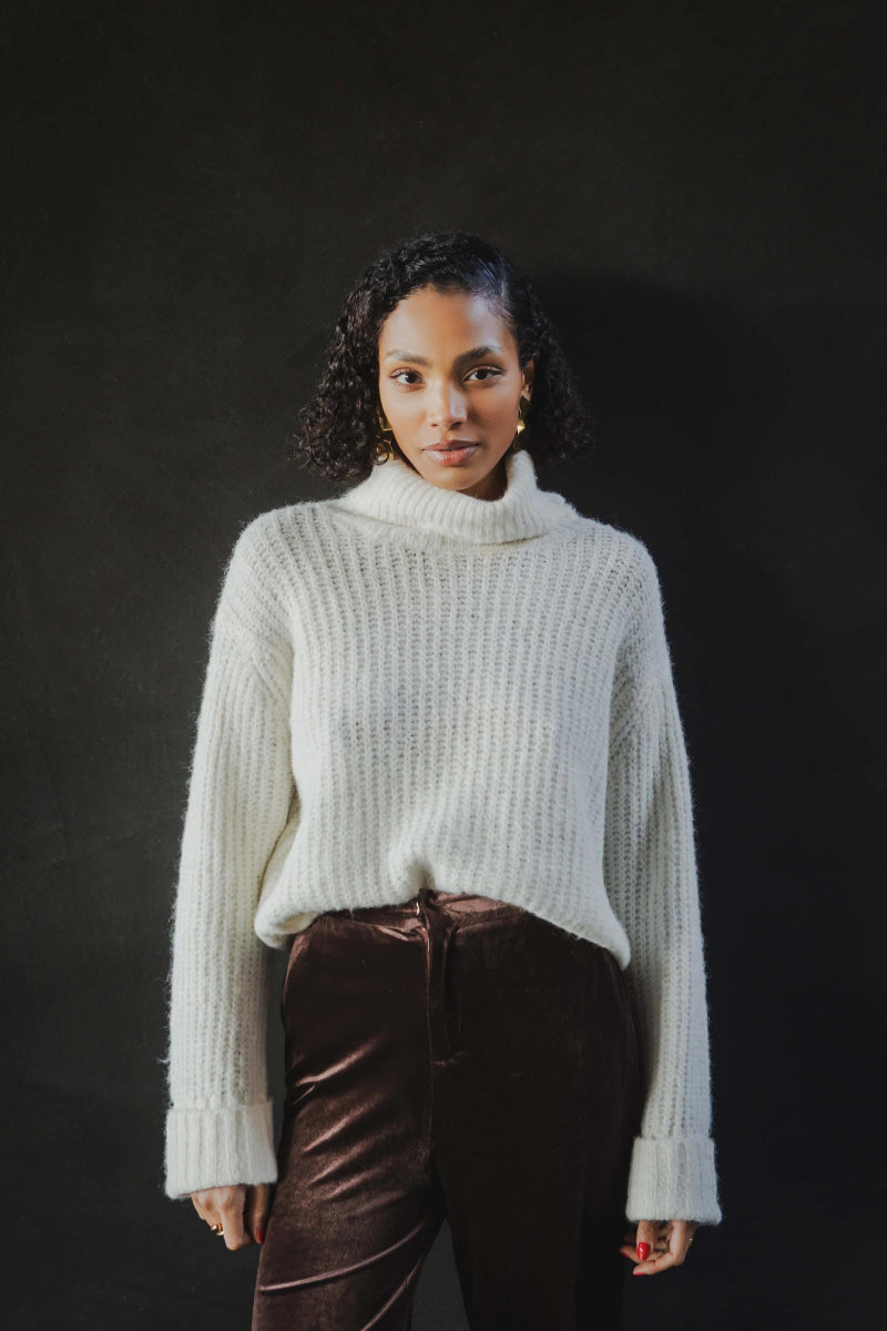Pull en grosse maille à col roulé ivoire - RIVE GAUCHE