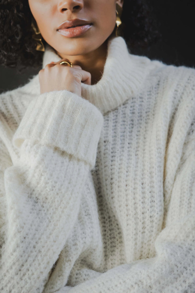 Pull en grosse maille à col roulé ivoire - RIVE GAUCHE