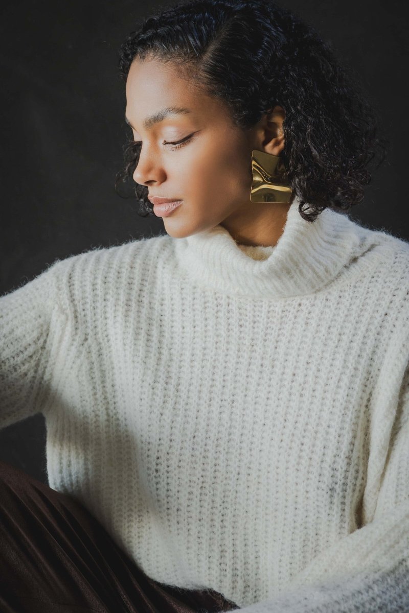 Pull en grosse maille à col roulé ivoire - RIVE GAUCHE
