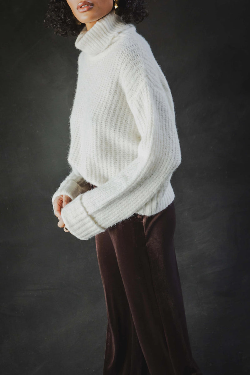 Pull en grosse maille à col roulé ivoire - RIVE GAUCHE