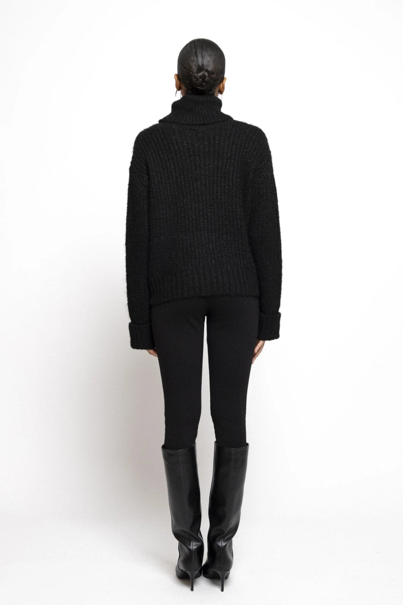 Pull en grosse maille à col roulé noir - RIVE GAUCHE