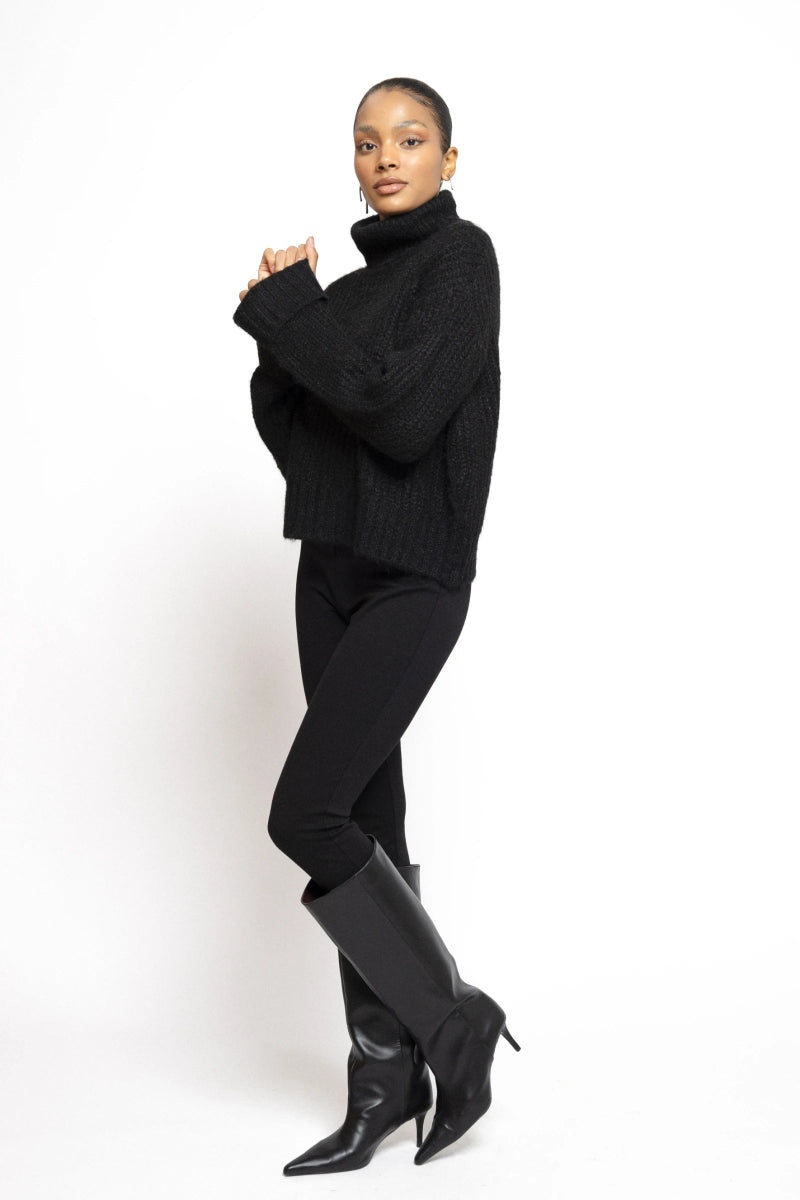Pull en grosse maille à col roulé noir - RIVE GAUCHE