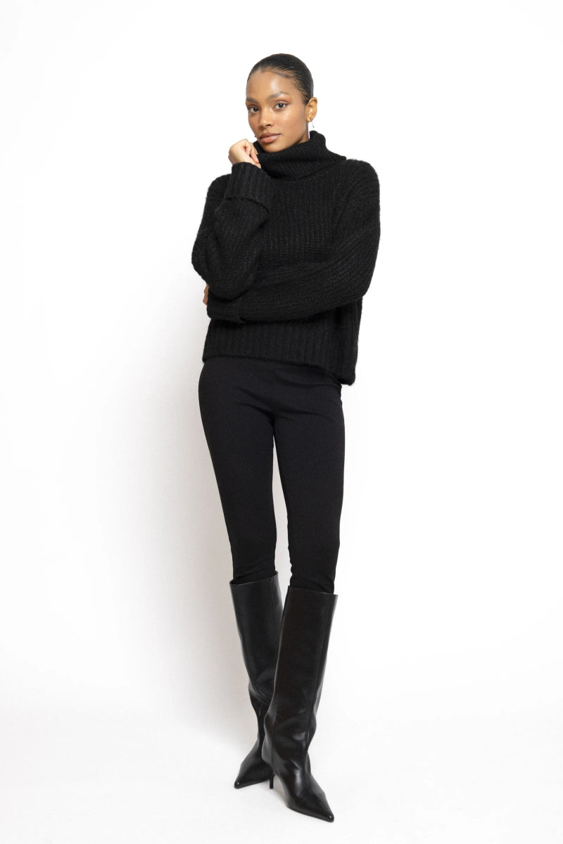 Pull en grosse maille à col roulé noir - RIVE GAUCHE