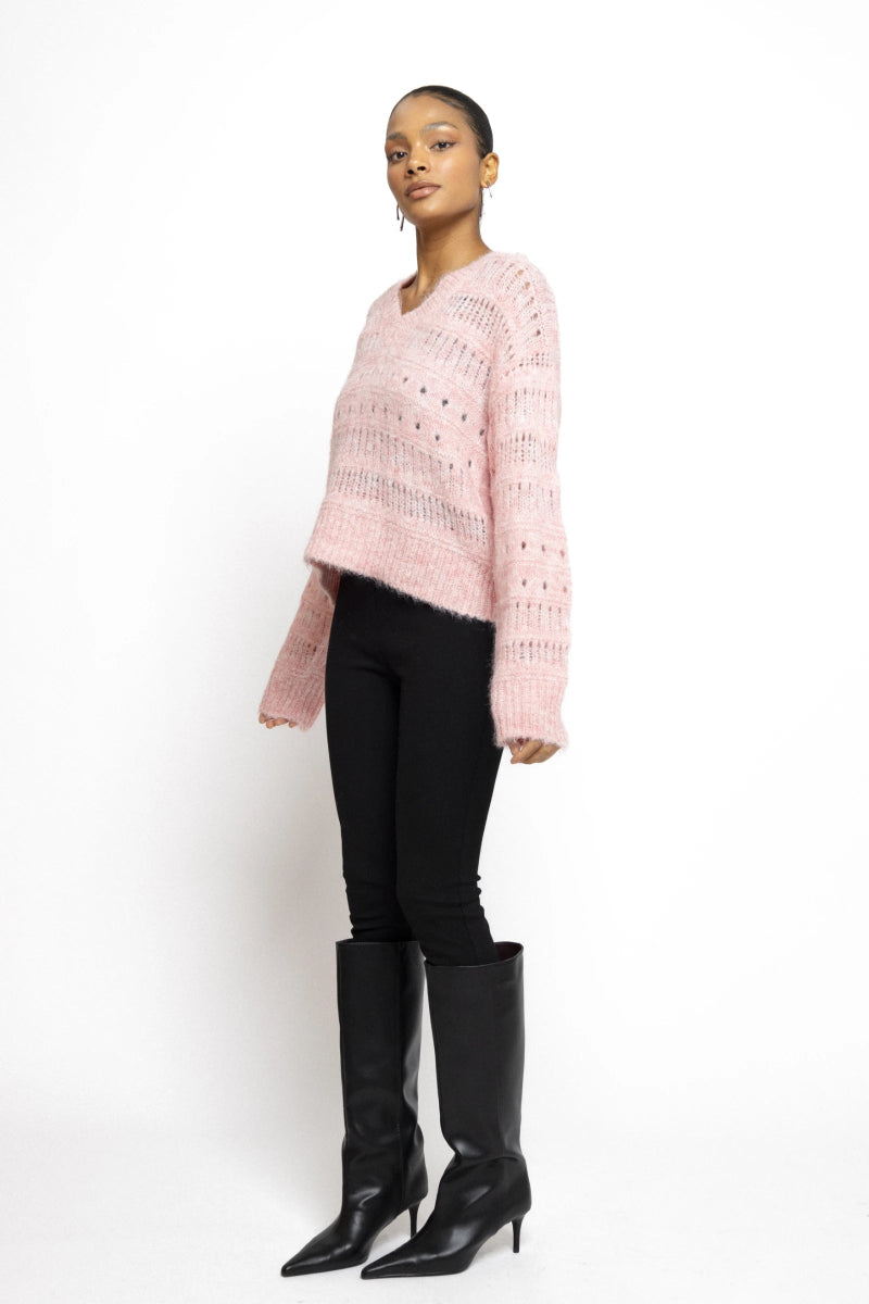 Pull en grosse maille ajouré rose - RIVE GAUCHE