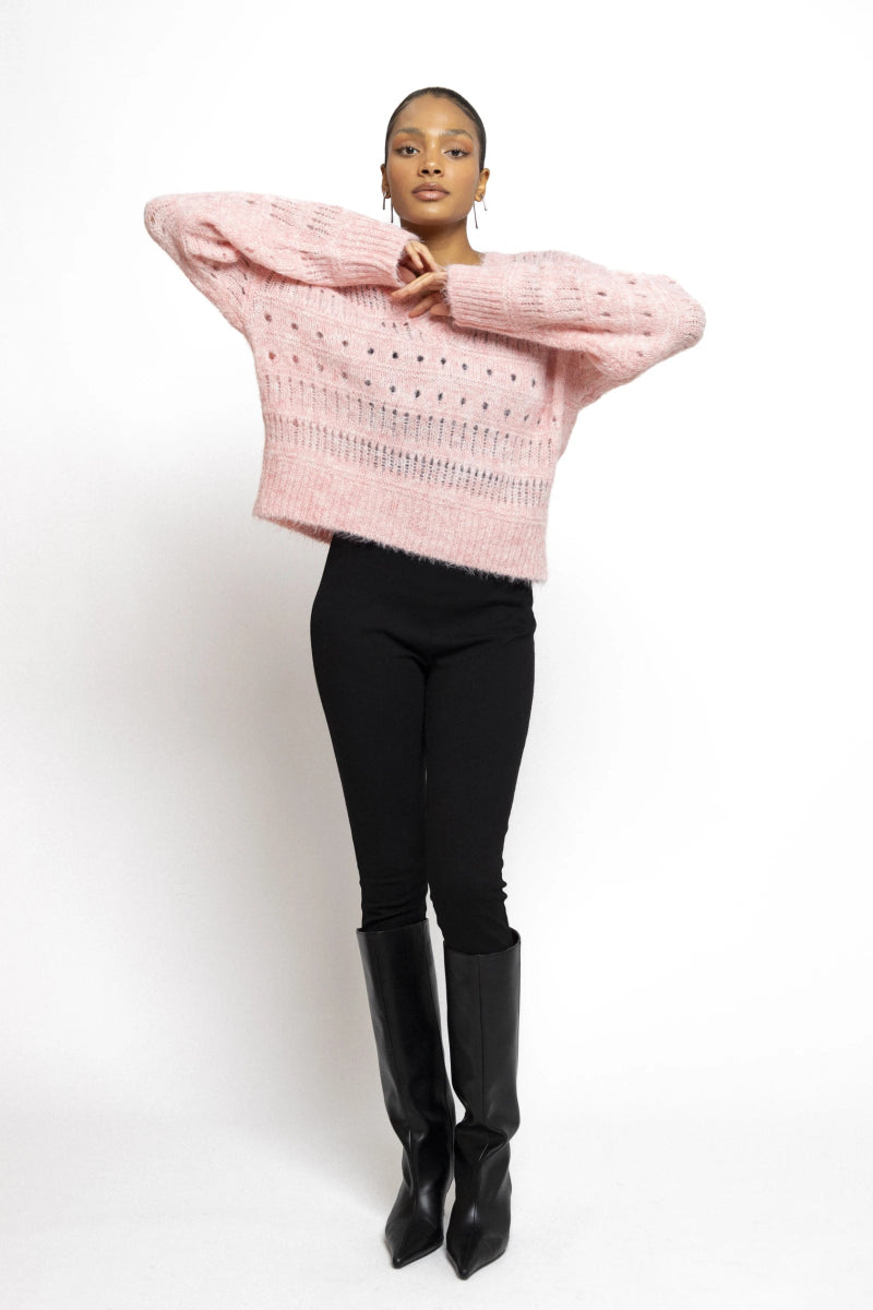 Pull en grosse maille ajouré rose - RIVE GAUCHE