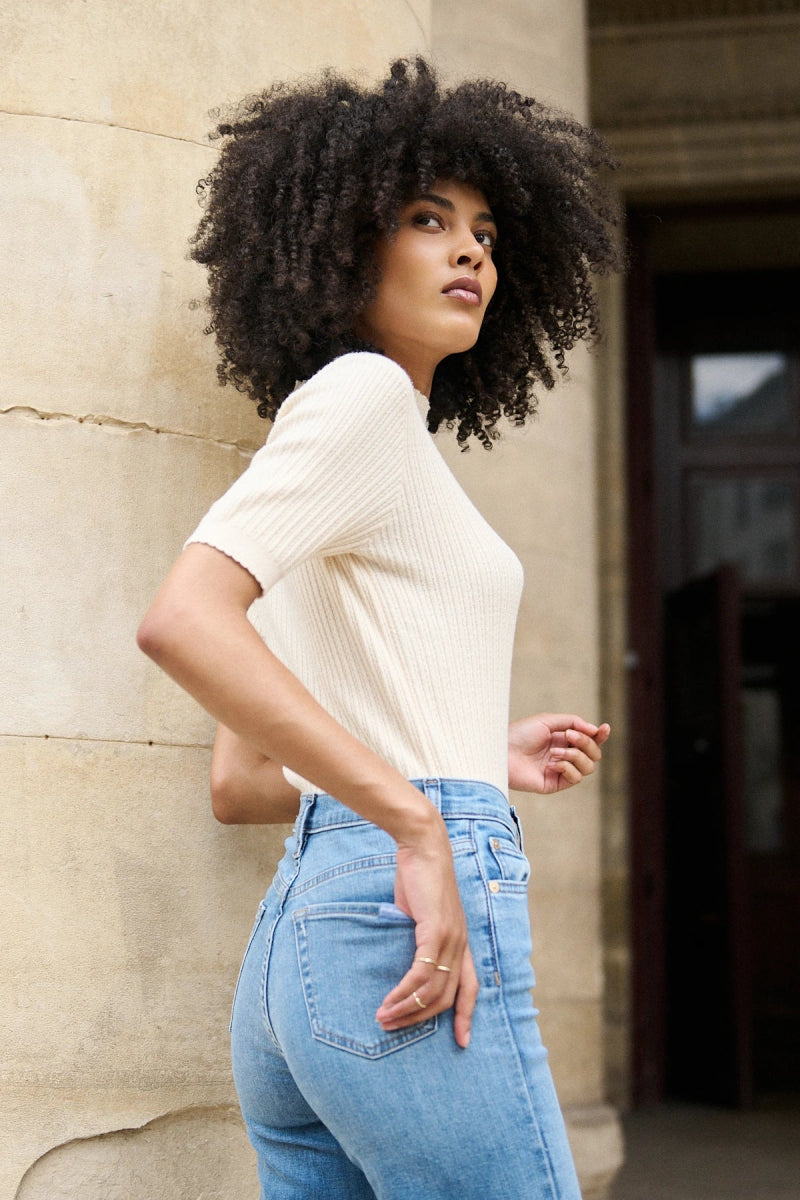 Pull en laine et coton à col montant écru - RIVE GAUCHE