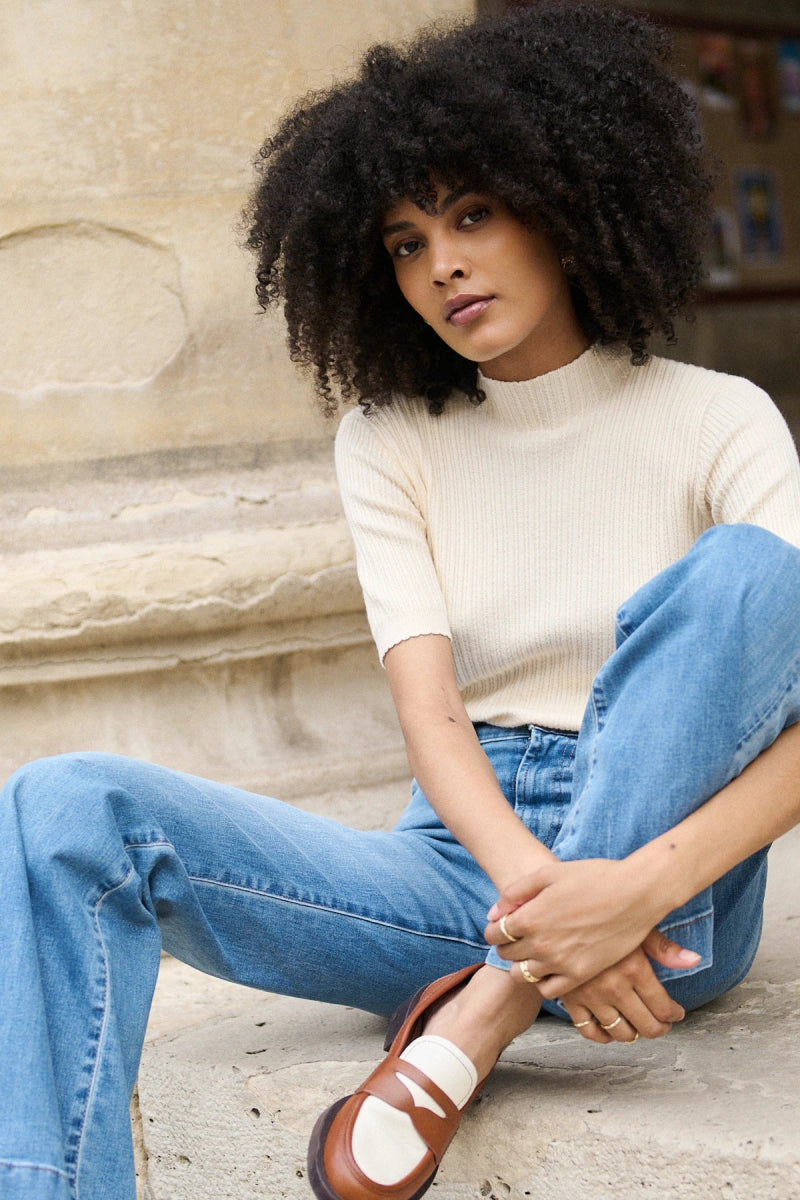 Pull en laine et coton à col montant écru - RIVE GAUCHE