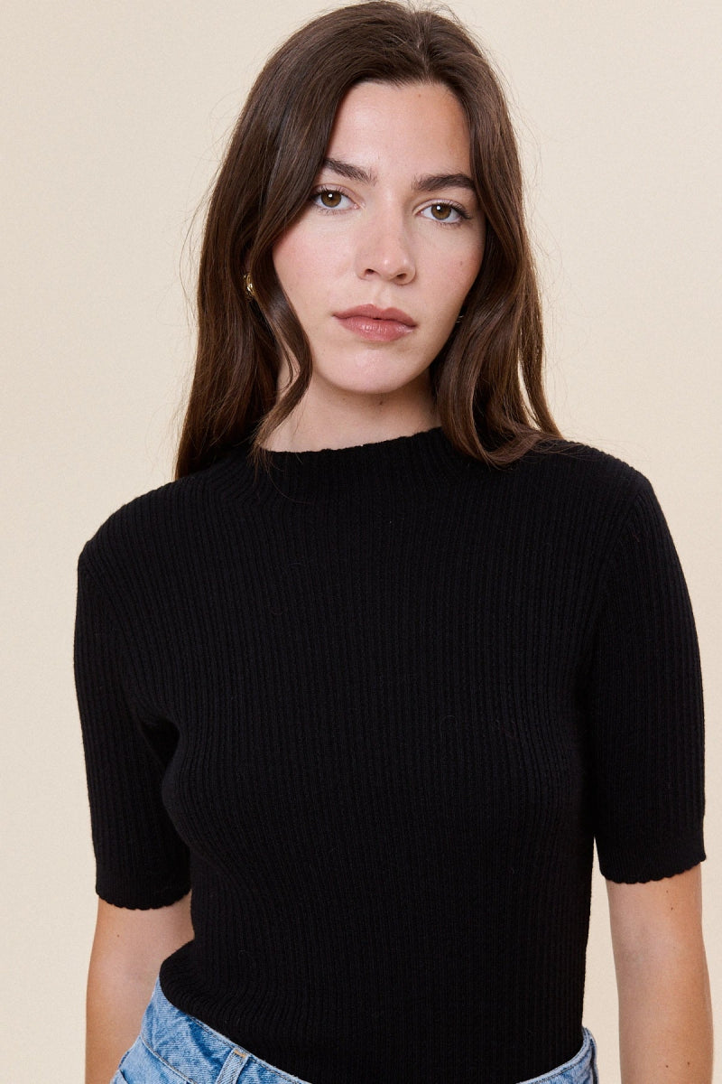 Pull en laine et coton à col montant noir - RIVE GAUCHE
