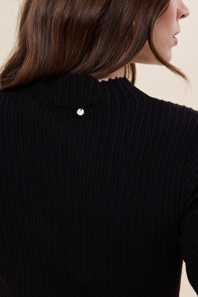 Pull en laine et coton à col montant noir - RIVE GAUCHE