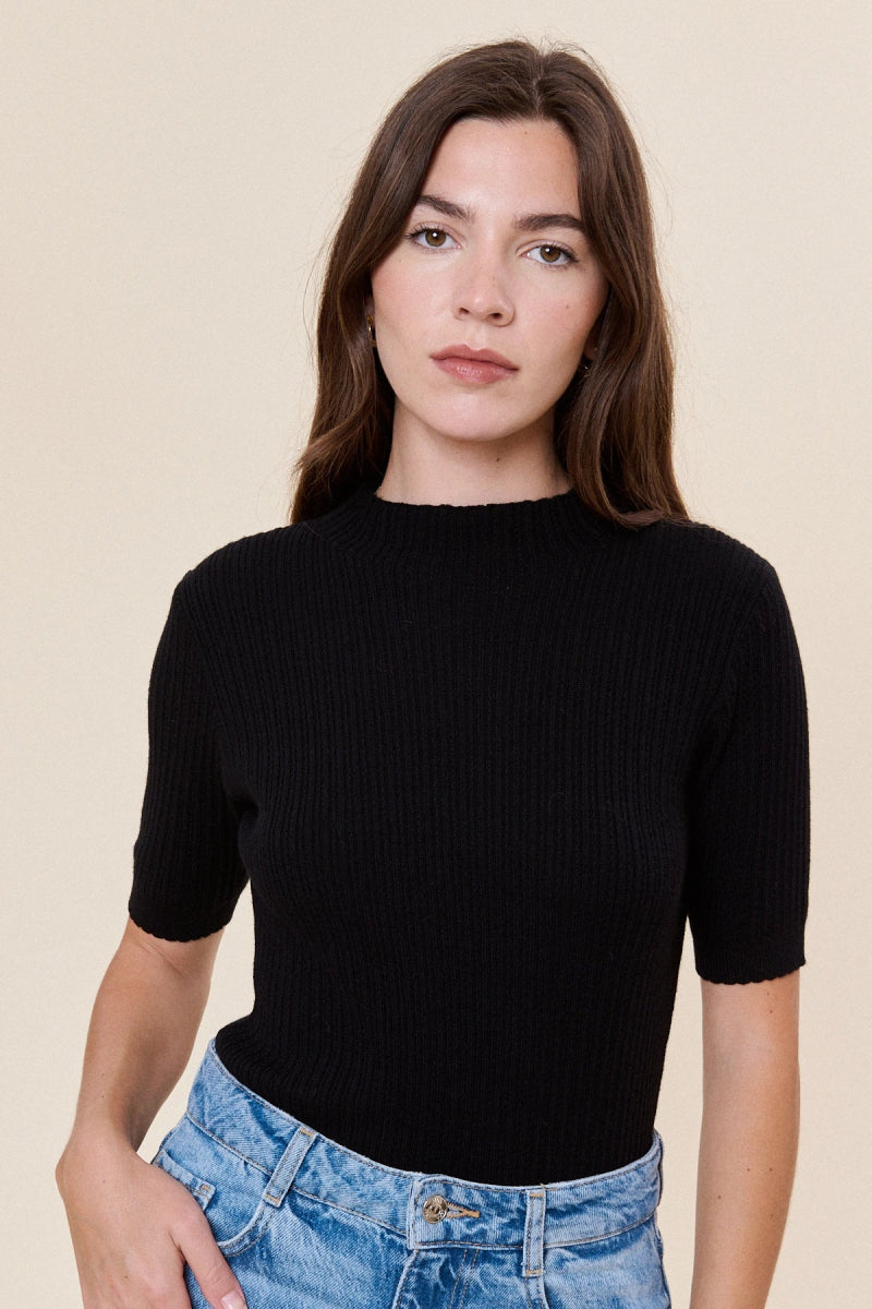 Pull en laine et coton à col montant noir - RIVE GAUCHE