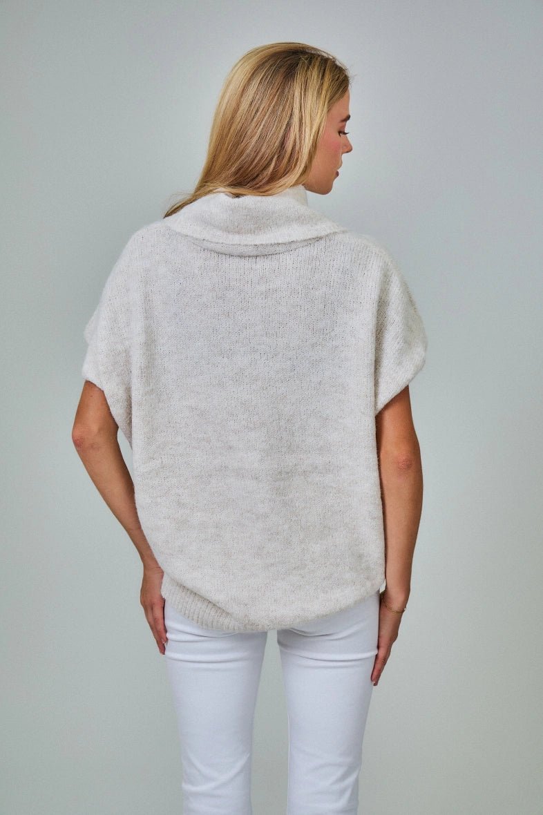 Pull manche courte col roulé en laine mélangée écru - RIVE GAUCHE