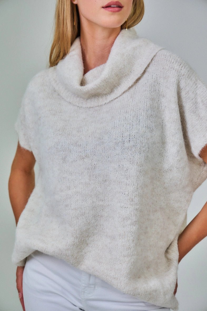 Pull manche courte col roulé en laine mélangée écru - RIVE GAUCHE