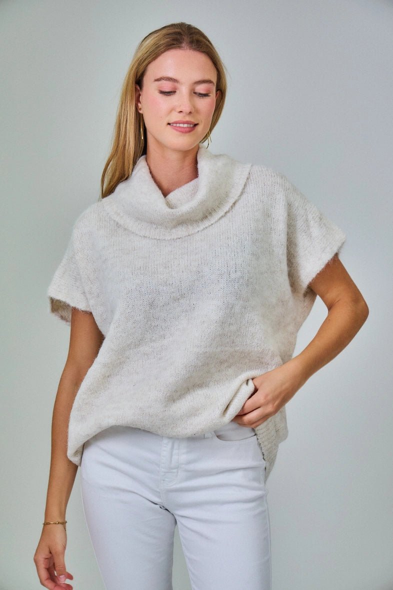 Pull manche courte col roulé en laine mélangée écru - RIVE GAUCHE