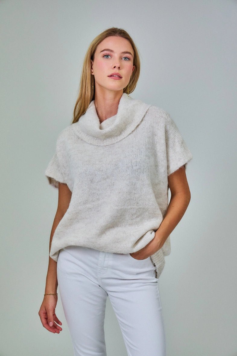 Pull manche courte col roulé en laine mélangée écru - RIVE GAUCHE