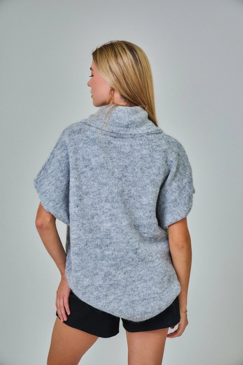 Pull manche courte col roulé en laine mélangée gris clair - RIVE GAUCHE