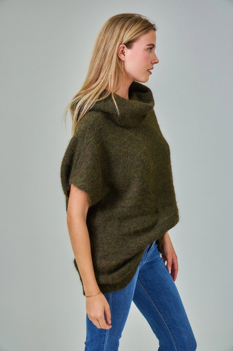 Pull manche courte col roulé en laine mélangée kaki - RIVE GAUCHE