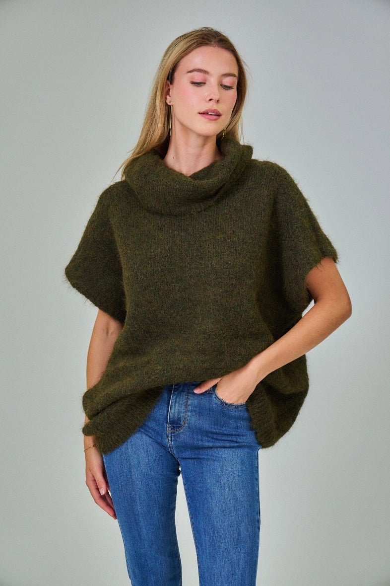 Pull manche courte col roulé en laine mélangée kaki - RIVE GAUCHE