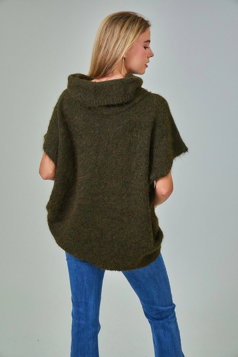 Pull manche courte col roulé en laine mélangée kaki - RIVE GAUCHE