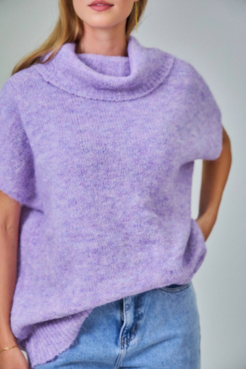 Pull manche courte col roulé en laine mélangée lavande - RIVE GAUCHE