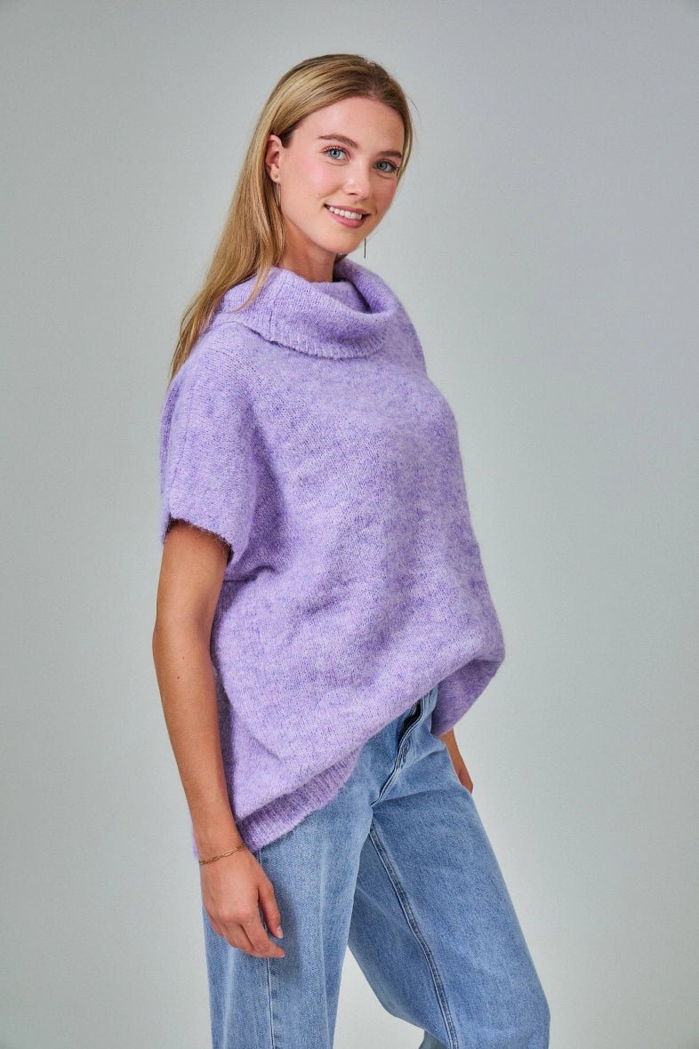 Pull manche courte col roulé en laine mélangée lavande - RIVE GAUCHE