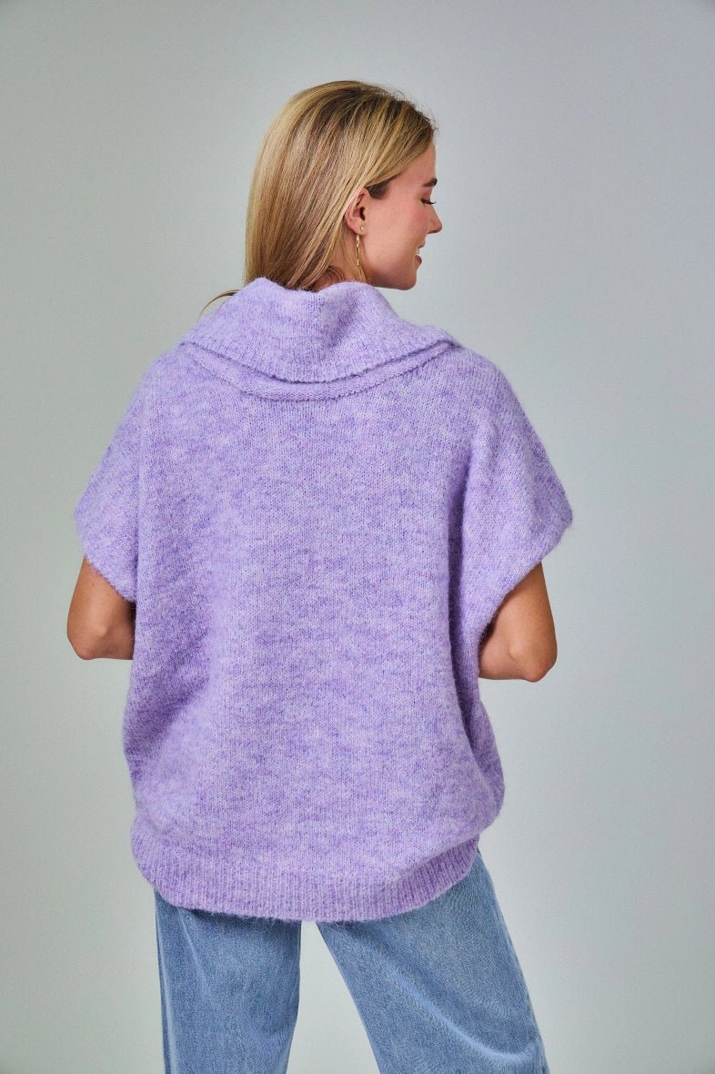 Pull manche courte col roulé en laine mélangée lavande - RIVE GAUCHE