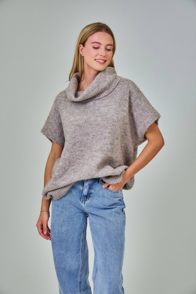 Pull manche courte col roulé en laine mélangée taupe - RIVE GAUCHE