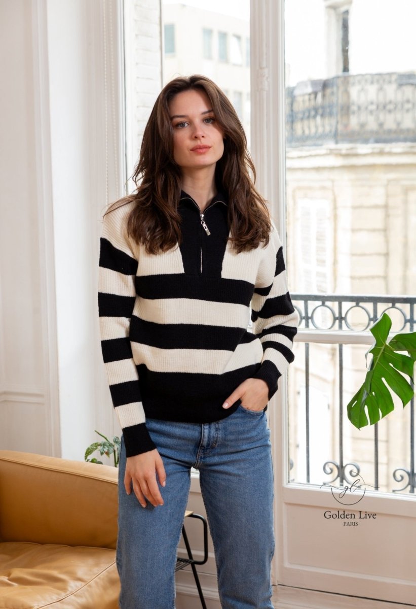 Pull marinière à zip - RIVE GAUCHE