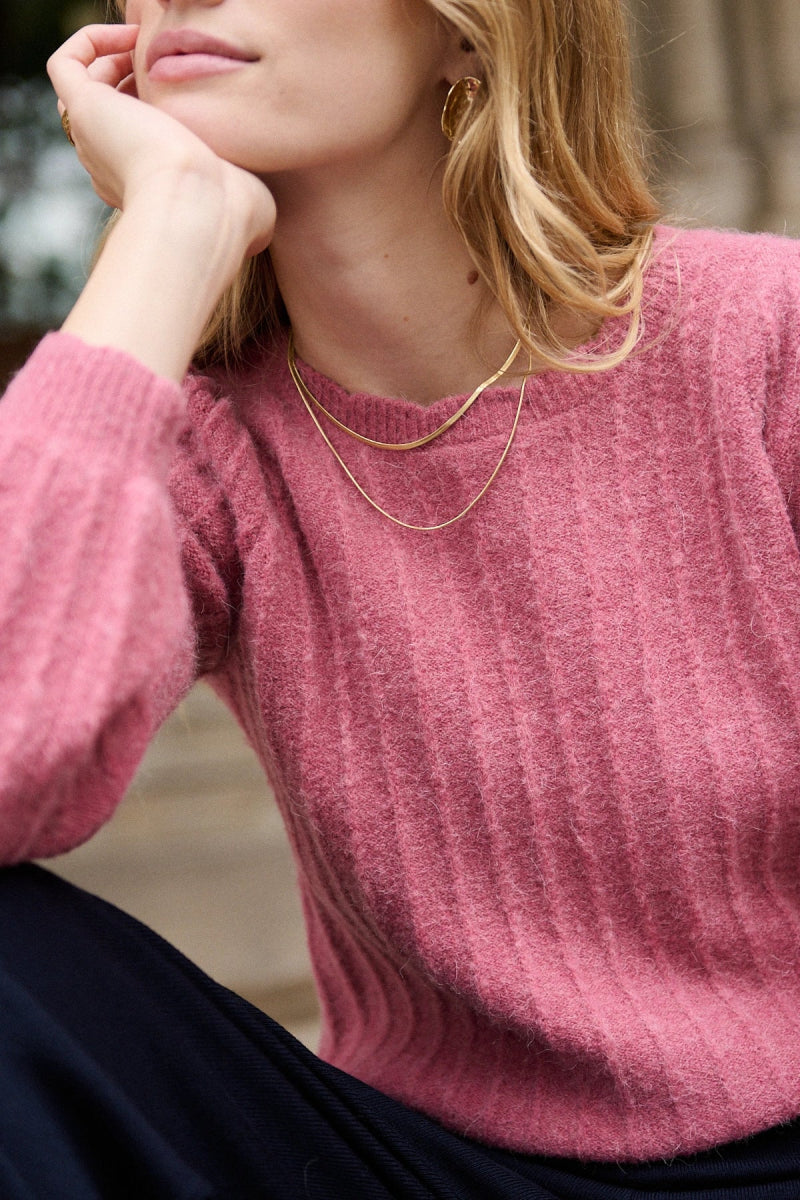Pull rose en alpaga et laine col bateau - RIVE GAUCHE