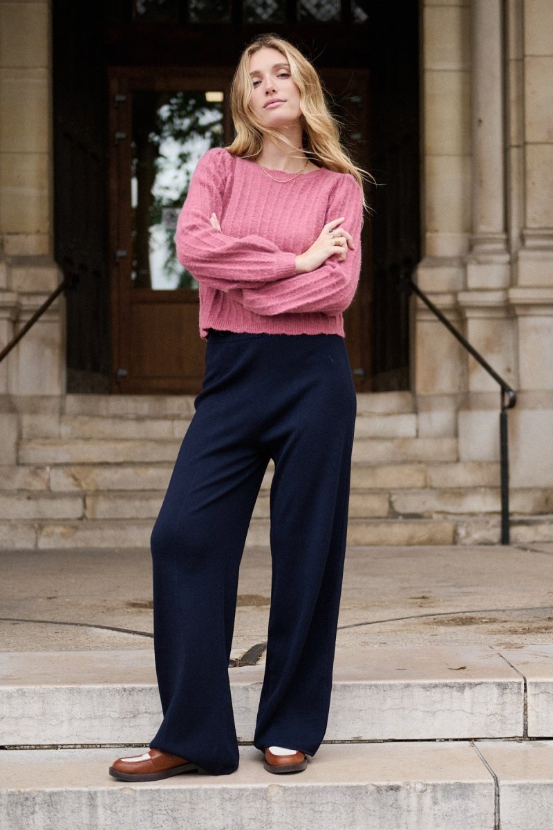 Pull rose en alpaga et laine col bateau - RIVE GAUCHE